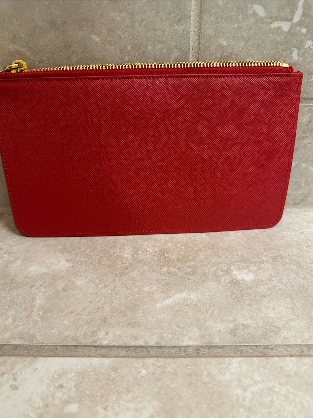 Prada Red Saffiano Zip Pouch with Gold Logo - Picture 2 of 5